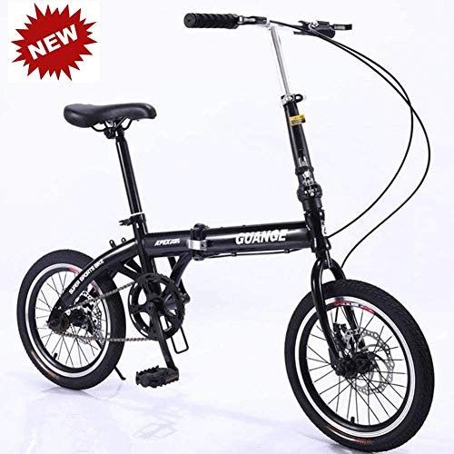 Falträder : Jjwwhh Kinderstudenten Fahrrad 16 Zoll Doppel Folding Einfach Single Speed ​​Doppelscheibenbremse Individuelles Geschenk Fahrrad tragen, Schwarz