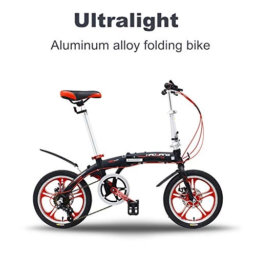 Falträder : JKC Lightweight Alloy Folding City Bike, 16"mit 6-Gang-Doppelscheibenbremse Faltbares Fahrradfahrrad Mini Bicicleta, Nettogewicht 12 kg Tragfähigkeit 100 kg