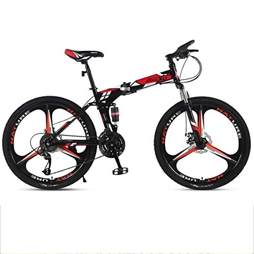 Falträder : JLRTY Mountainbike Mountainbike, 26 Zoll Faltbarer Männer / Frauen MTB Fahrräder, Carbon-Stahlrahmen, Fully Doppelscheibenbremse, 21 / 24 / 27-Gang (Color : Red, Size : 27-Speed)