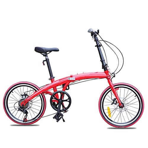 Falträder : JustSports1 Klappfahrräder 20-Zoll-Faltrad mit Variabler Geschwindigkeit City Tandem Faltrad Stadtfahrrad mit Doppelscheibenbremse Einrad-Fahrrad für Erwachsene im Freien Unisex(Color:rot)