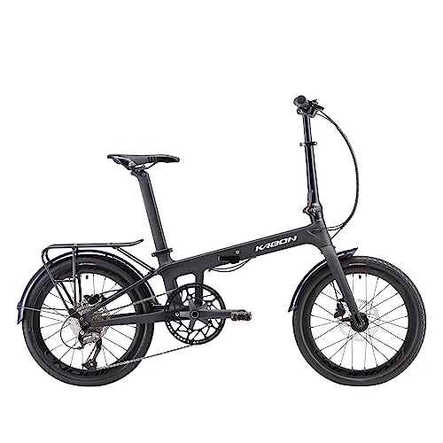 Falträder : KABON Klapprad 20 Zoll Carbon, 9 Geschwindigkeit Faltrad mit Carbon Rahmen Ultraleichtes Mini Stadtfahrrad Faltrad Klapprad Herren Damen (Neu Schwarz)