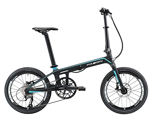 Falträder : KABON S Faltrad für Erwachsene, Kohlefaser Mini Compact Faltrad für Frauen Pendler City Faltbares Fahrrad 20 Zoll Rad (Blau)