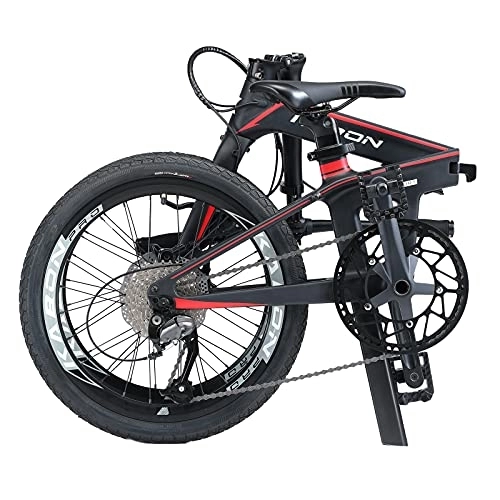 Falträder : KABON S Faltrad für Erwachsene, Kohlefaser Mini Compact Faltrad für Frauen Pendler City Faltbares Fahrrad 20 Zoll Rad (Rot)