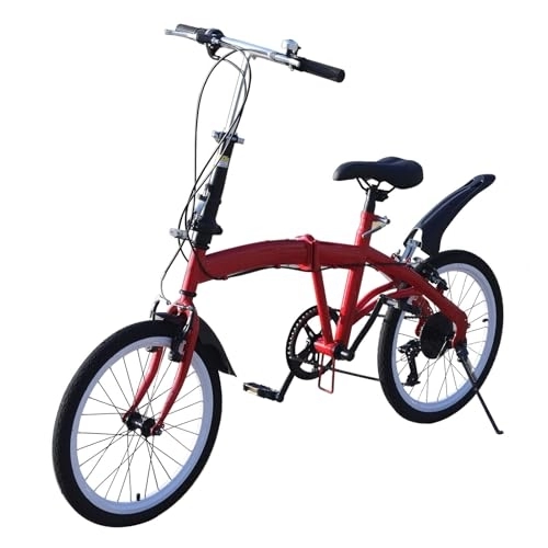Falträder : KAUITOPU 20 Zoll Fahrrad, 7 Gang Klapprad mit Doppel-V-Bremse Einstellbare Höhe für Kinder Erwachsene für Straße Berg Rennen Maximales Ladegewicht 90 kg (Rot)