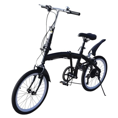 Falträder : KAUITOPU 20 Zoll Fahrrad, 7 Gang Klapprad mit Doppel-V-Bremse Einstellbare Höhe für Kinder Erwachsene für Straße Berg Rennen Maximales Ladegewicht 90 kg (Schwarz)