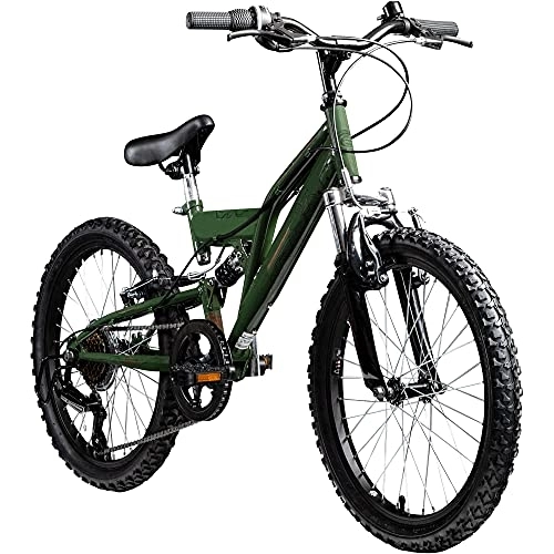 Falträder : Kinderfahrrad MTB 20 Zoll Fully Galano FS180 Fahrrad Full Suspension ab 6 Jahre (Khaki, 31 cm)