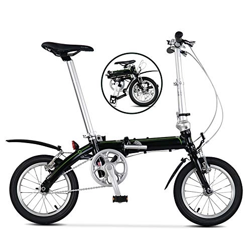 Falträder : KJHGMNB Folding Fahrrad, faltendes Fahrrad 14-Zoll-Ultra-Light-Aluminiumlegierung-bewegliches Auto für Erwachsene Studenten, Keine Notwendigkeit zu installieren, Schwarz
