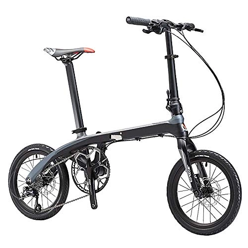 Falträder : KKKLLL Faltrad Leicht Carbon Doppelscheibenbremsen Adult Shift Fahrrad Versteckte Abschließbare Faltschließe 16 Zoll