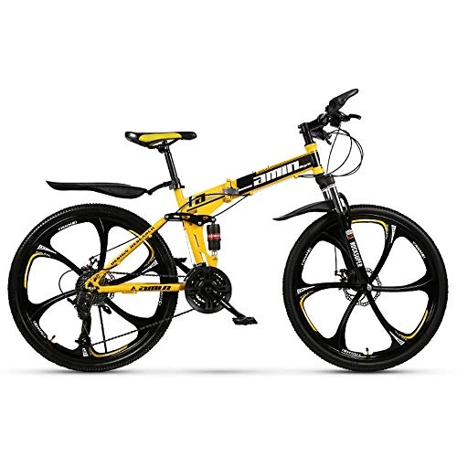 Falträder : Klapp MTB Bike 21 Speed ​​Shifter Faltbare Off-Road Mountainbike Doppelscheibenbremsen Falten Reise Radfahren 26 Zoll Fünf Messer Reifen (Farbe: Schwarz Gelb)