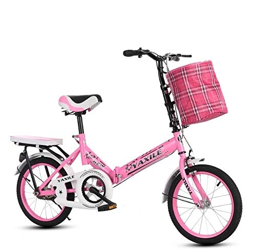 Falträder : Klappbare Damen Shopping City Bike 16 Zoll Ultra Light Mini Roller tragbare verstellbare Lenker und Sitze-Pink + Geschenkpackung