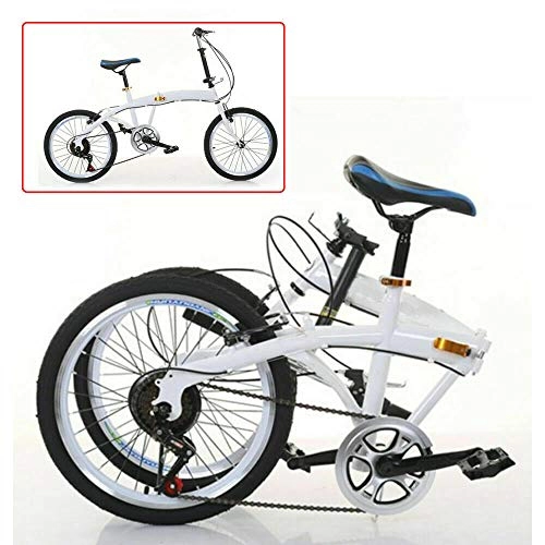 Falträder : Klappfahrrad 20" Folding Fahrrad Doppel V Bremse Kohlenstoffstahl Ständer Tragbare Bike 7 Gang13kg (Weiß)
