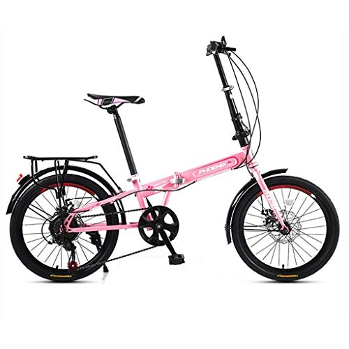 Falträder : Klappräder Fahrräder 20-Zoll männliche und weibliche Geschwindigkeit Fahrrad Erwachsener ultraleichte tragbare Fahrrad Arbeit zu Fuß Tools (Color : Pink, Size : 20inches)