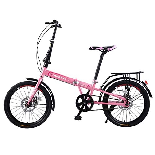 Falträder : Klappräder Fahrräder Erwachsener Einzel Geschwindigkeit Fahrrad 20-Zoll Männer und Frauen Rennrad Ultra leicht tragbare Reise-Tools (Color : Pink, Size : 20inches)