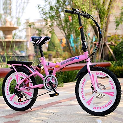 Falträder : Klappräder Ultra Light Tragbare Falten Fahrrad 20-Zoll-Schlag-Absorptions-Shift-Studenten Auto Erwachsener Kleine Fahrrad High Carbon Stahl Fahrrad (Color : Pink, Size : 20inches)
