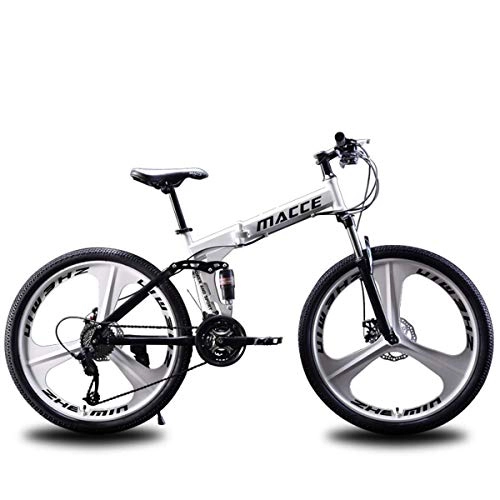 Falträder : KOSGK Klappbare Mountainbike-Kinderfahrräder 24 ' / 26' Stahlrahmen 27-Gang-Feuerwehrschalthebel Tourney-Schaltwerk, weiß, 24 '