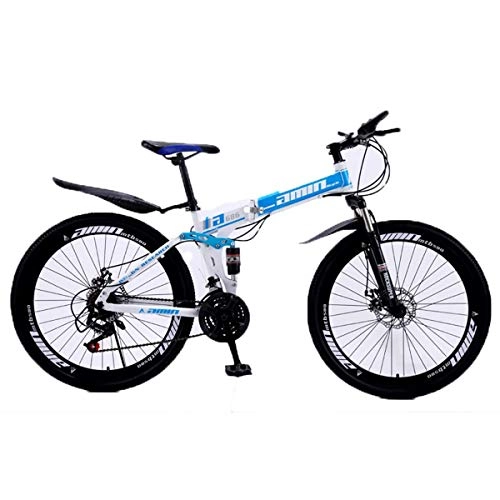 Falträder : KOSGK Unisex-Fahrräder Mountainbike 30-Gang Stahlrahmen 26 Zoll 3-Speichen-Räder Dual Suspension Faltrad
