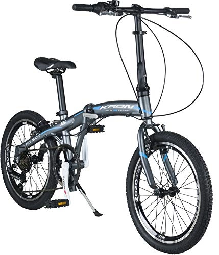 Falträder : KRON FD-500 Aluminium Klapprad 20 Zoll | Faltrad Shimano 7 Gang-Schaltung 14 Zoll Rahmen | Faltbares Fahrrad mit V-Bremse Grau Blau