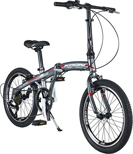 Falträder : KRON FD-500 Aluminium Klapprad 20 Zoll | Faltrad Shimano 7 Gang-Schaltung 14 Zoll Rahmen | Faltbares Fahrrad mit V-Bremse Grau Rot