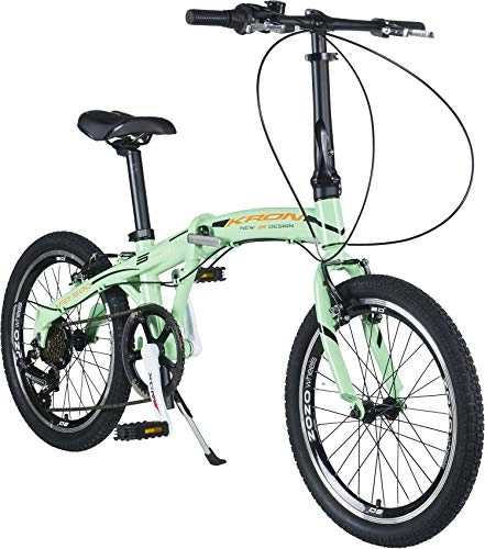 Falträder : KRON FD-500 Aluminium Klapprad 20 Zoll | Faltrad Shimano 7 Gang-Schaltung 14 Zoll Rahmen | Faltbares Fahrrad mit V-Bremse Grün