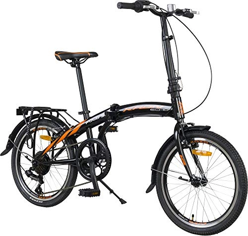 Falträder : KRON FOLD 3.0 Klapprad 20 Zoll | Faltrad Shimano 7 Gang-Schaltung 14 Zoll Rahmen | Faltbares Fahrrad mit V-Bremse | Schwarz Orange