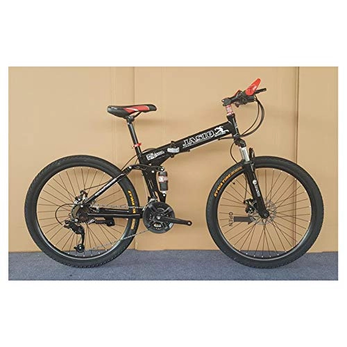 Falträder : KXDLR 24-Gang-Folding Mountainbike, 26-Zoll-High Carbon Stahlrahmen, Doppelaufhebung Doppelscheibenbremse Fahrrad, Off-Road-Reifen, Schwarz