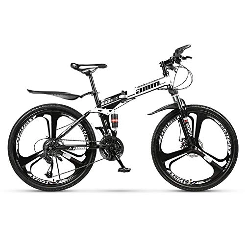 Falträder : KXDLR 26" Dual Suspension Mountain Bike 24-Speed ​​High-Carbon Stahlrahmen Und Doppelscheibenbremsen, Weiß