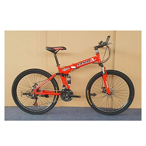 Falträder : KXDLR 26 ‚' Folding Mountain Bike, 27 Gang Getriebe, Leichteisenrahmen, Faltbare Fahrrad Mit Anti-Skid Und Verschleißfeste Reifen Für Erwachsene, Rot