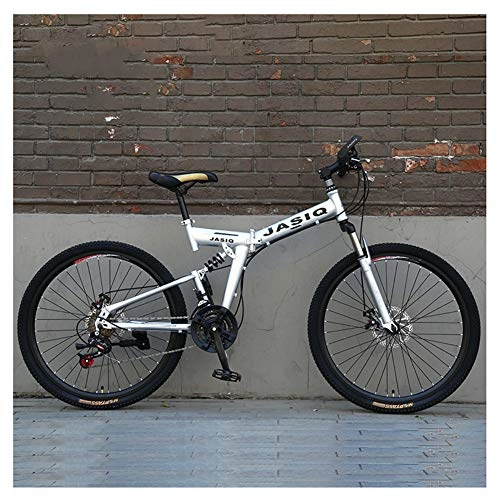 Falträder : KXDLR 26 Zoll Mountainbike High Carbon Stahl Folding Fahrrad Mit 24 Gängen Scheibenbremse Doppelaufhebung Urban Commuter Stadt Fahrrad, Silber