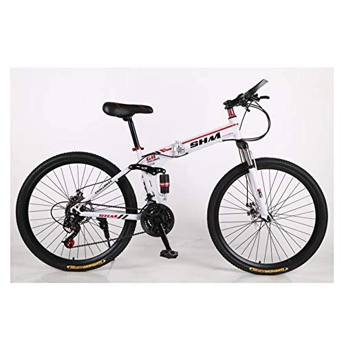 Falträder : KXDLR Doppelaufhebung / Scheibenbremsen 21 Geschwindigkeit Mountainbike High Carbon Stahl Klapprahmen, Weiß / Rot, 26 Zoll