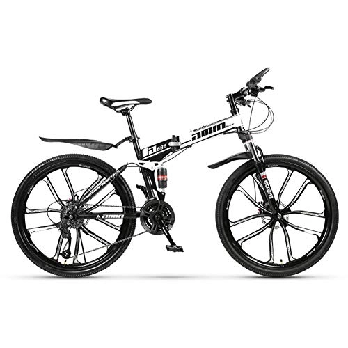 Falträder : KXDLR Erwachsene Mountain Bike 26" Full Suspension 24 Geschwindigkeit Herren Fahrrad Mountainbike High-Carbon Stahlzargen, Weiß