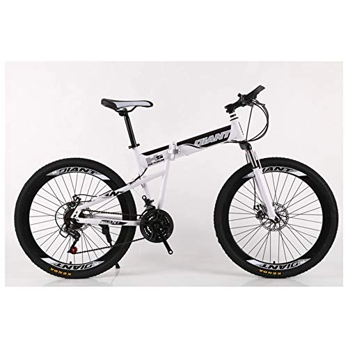 Falträder : KXDLR Folding Mountain Bike 21-30 Beschleunigt Fahrrad-Gabel Suspension MTB Faltbarer Rahmen 26" Räder mit Doppelscheibenbremsen, Weiß, 27 Speed