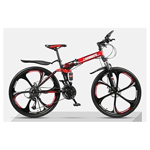 Falträder : KXDLR Mountain Bike 26 Zoll-Rad-Stahlrahmen-Speichen Felgen Doppelaufhebung-Straßen-Fahrrad 21 Geschwindigkeit Faltrad, Schwarz