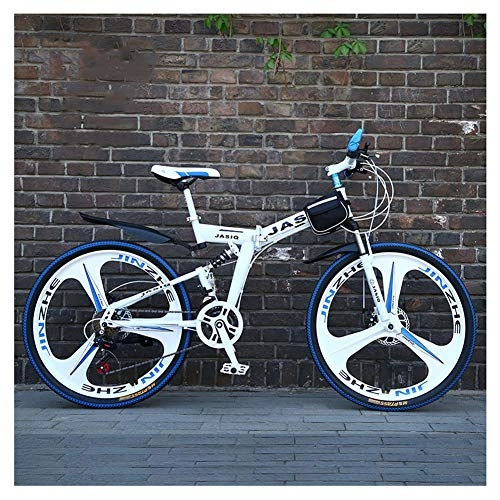 Falträder : KXDLR Mountain Bike Mit Doppelaufhebung High Carbon Stahl Faltrahmen 26-Zoll-27-Gang-Getriebe Für Treck Und Trekking Verwendet Werden, Weiß