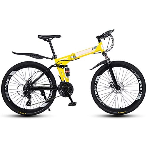 Falträder : KXDLR Mountainbike, Faltrad Unisex Mountainbike 27 Geschwindigkeiten 26 Zoll Off-Road Reifen Rennrad Fahrrad Mit Scheibenbremsen Und Dual-Suspension, Gelb