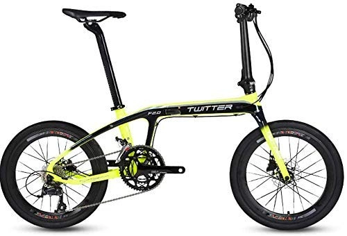Falträder : L.HPT 20-Zoll-Faltgeschwindigkeitsrad - Klapprad für Erwachsene - Faltrad für Kohlefaser BMX 20-Zoll-16-Gang-Doppelscheibenbremslicht Tragbares Fahrrad, Weiß (Farbe: Gelb)