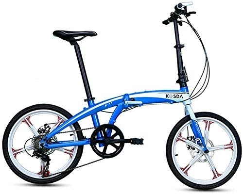 Falträder : L.HPT 20-Zoll-Klappfahrradschaltung - Männer- und Frauenfahrräder - Erwachsene Kinderschüler Aluminium Ultraleichtes tragbares Klapprad, Gelb (Farbe: Blau)