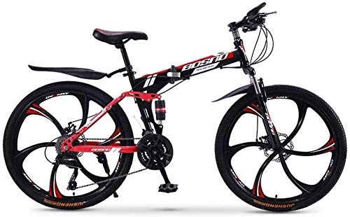 Falträder : LAZNG Mountainbike, Folding 24 Zoll Carbon Steel Fahrrder, Double Shock Variable Speed Erwachsene Fahrrad, 6-Messer Integrierte Rad, passende Hhe 160-185cm (Farbe : Rot, Gre : 24in (24 Speed))