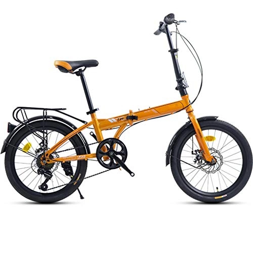 Falträder : Leichte 20" City Bike 7 Geschwindigkeit Einstellbar Faltbare Fahrrad, Heavy Duty Stahl-Rahmen, PU-Sitz, Doppelscheibenbremsen, Bewegliches Im Freien Fahrrad For Erwachsene Und Kinder ( Farbe : Gelb )