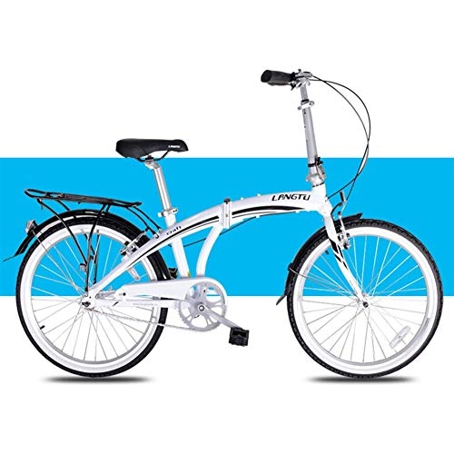 Falträder : LFEWOZ Radfahren 24 „Single Speed ​​Folding-Kreuzer-Fahrräder Pendler Stadt Fahrrad für Männer Frauen Blau, Fahrrad-bewegliches Fahrrad Erwachsene BMX Bikes Weiß