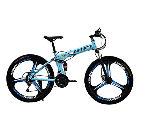 Falträder : LHY RIDING Faltendes Mountainbike-Fahrrad schwarz DREI Impeller Dämpfung Getriebe Aluminiumlegierung 24 / 26 Zoll Doppelscheibenbremse 27, Blue, 24Speed
