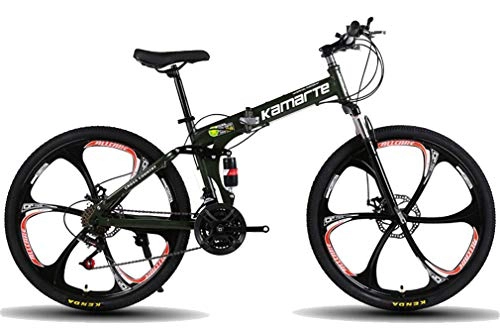 Falträder : LHY RIDING Faltendes Mountainbike-Fahrrad schwarz sechs Blattreifen Dämpfung Getriebe Aluminiumlegierung 24 / 26 Zoll Doppelscheibenbremse 27 Geschwindigkeit, Green, 27speed