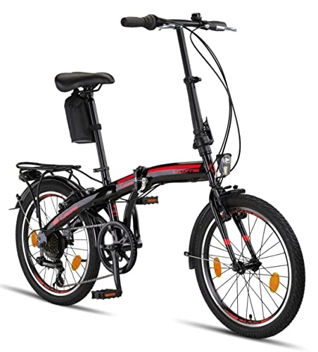 Falträder : Licorne Bike CONSERES Premium Faltrad, Klapprad in 20 Zoll - Fahrrad für Herren, Jungen, Mädchen und Damen - Shimano 6 Gang-Schaltung - Hollandfahrrad - Schwarz / Rot