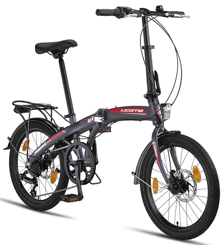 Falträder : Licorne Bike Phoenix 2D 20 Zoll Aluminium Faltrad Klapprad Scheibenbremse Discbremse Faltfahrrad Herren Damen 7 Gang Kettenschaltung Folding City Bike Alu-Rahmen StVZO