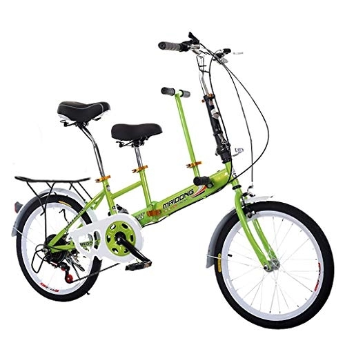 Falträder : Liqiqi Tandem Klapprad Eltern-Fahrrad, variable Geschwindigkeit, für Strand, Meer, Reisen, Urlaub (grün)