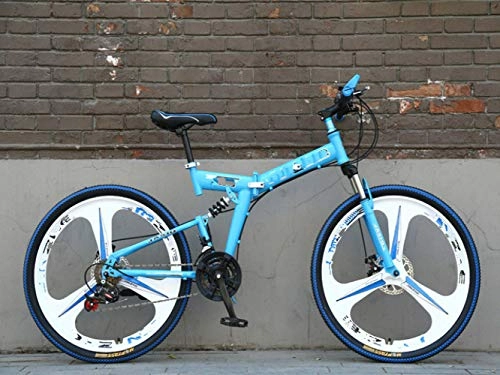 Falträder : Liutao 26 Zoll Mountainbike, 21 Gänge, zusammenklappbar, Doppelscheibenbremse, Mountainbike, geeignet für Erwachsene, 61 cm, Himmelblau
