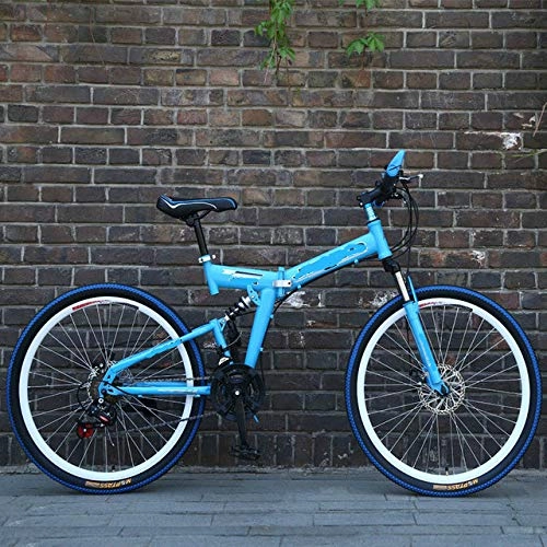 Falträder : Liutao 26 Zoll Mountainbike, 21 Gänge, zusammenklappbar, Doppelscheibenbremse, Mountainbike, geeignet für Erwachsene, 66 cm, Himmelblau
