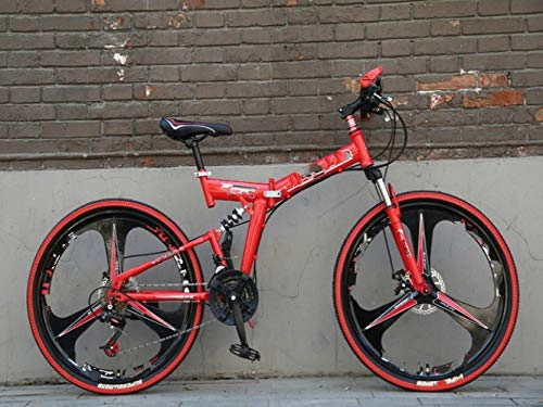 Falträder : Liutao 26 Zoll Mountainbike, 21 Gänge, zusammenklappbar, Mountainbike, Doppelscheibenbremse, geeignet für Erwachsene, 26 Zoll (66 cm), Rot und Schwarz