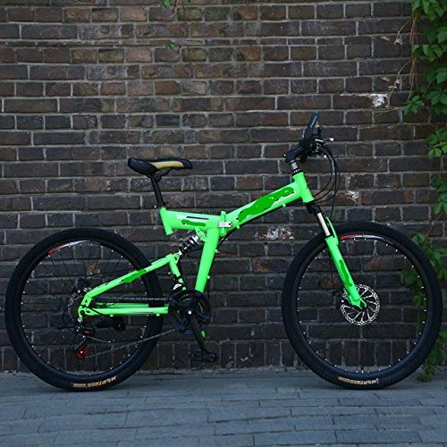 Falträder : Liutao 26 Zoll Mountainbike, 21 Gänge, zusammenklappbar, Mountainbike, Doppelscheibenbremse, geeignet für Erwachsene, 61 cm, Grün