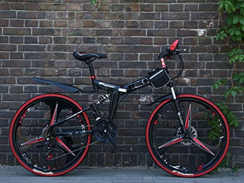 Falträder : Liutao 26 Zoll Mountainbike, 21 Gänge, zusammenklappbar, Mountainbike, Doppelscheibenbremse, geeignet für Erwachsene, 66 cm (26 Zoll), Schwarz und Rot