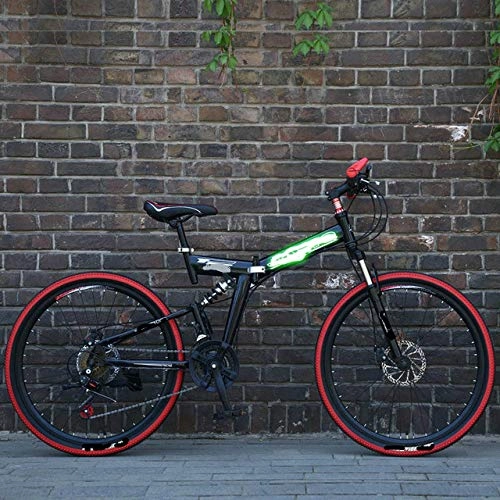 Falträder : Liutao 26 Zoll Mountainbike, 21 Gänge, zusammenklappbar, Mountainbike, Doppelscheibenbremse, geeignet für Erwachsene, 66 cm F, Schwarz und Rot